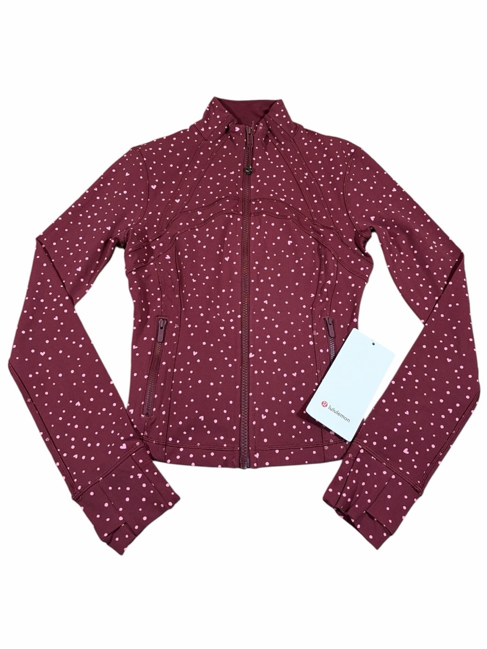 NWT Lululemon Define Cropped Jacket *Nulu Heart Dot Burgundy Bay/Candy Cloud) 4